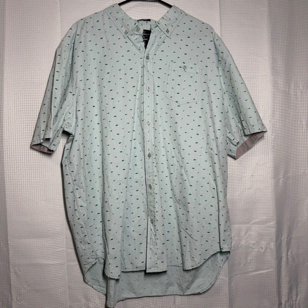 Artistry in Motion Shirt XXL Tall Cotton Dinosaur Print Button Down‎ Casual Blue